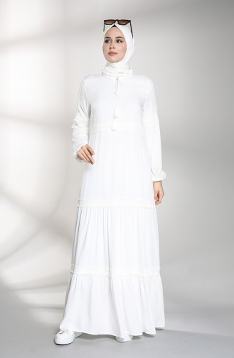 Elastic Sleeve Lace Dress 8271-06 White 8271-06