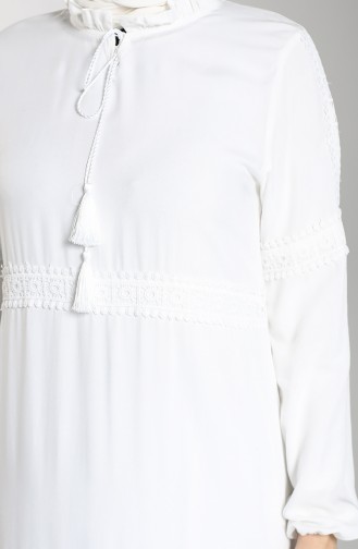 Elastic Sleeve Lace Dress 8271-06 White 8271-06