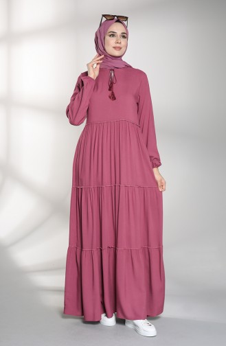 Elastic Sleeve Gathered Dress 4556-01 Dried Rose 4556-01