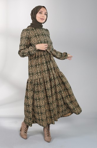 Elastic Sleeve Gathered Dress 5189-02 Khaki 5189-02