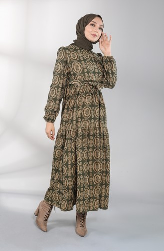 Elastic Sleeve Gathered Dress 5189-02 Khaki 5189-02