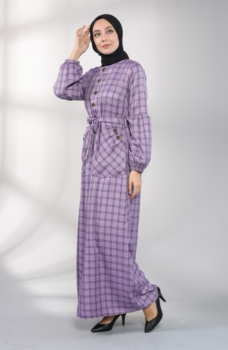 Plaid Belted Dress 21k8169-04 Lilac 21K8169-04