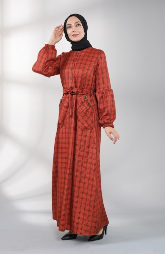 Ziegelrot Hijab Kleider 21K8169-05