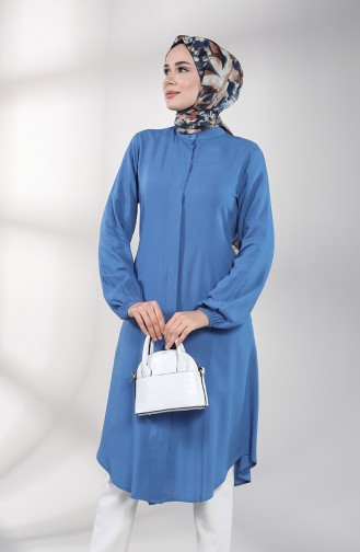 Hidden Button Long Tunic 3172-02 Blue 3172-02