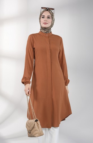 Gizli Düğmeli Uzun Tunik 3172-03 Taba