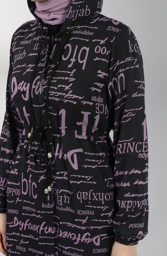 Hooded Long Tunic 3173-01 Black Lilac 3173-01