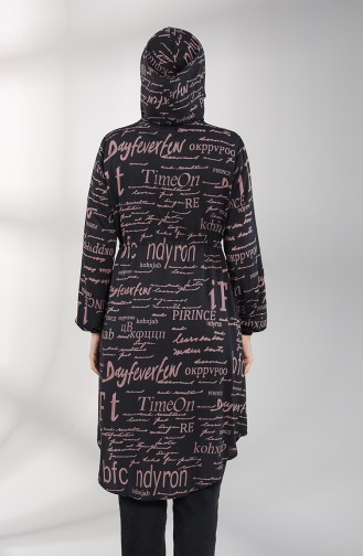 Hooded Long Tunic 3173-02 Black Dry Rose 3173-02