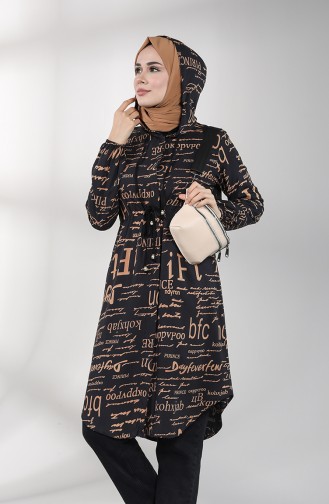 Hooded Long Tunic 3173-07 Black Camel 3173-07