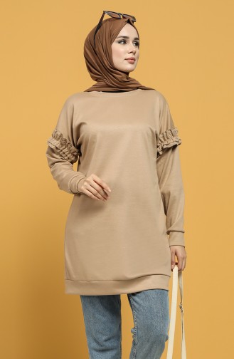 Kolu Fırfırlı Sweatshirt 8227-06 Açık Vizon