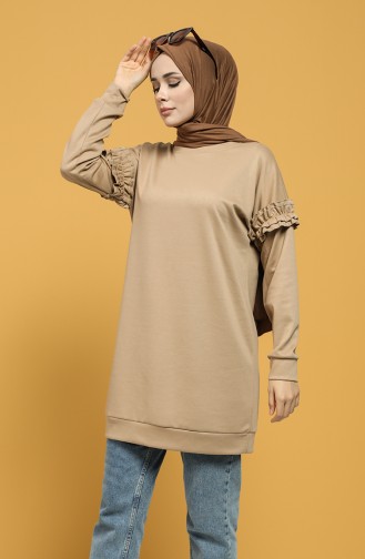 Kolu Fırfırlı Sweatshirt 8227-06 Açık Vizon