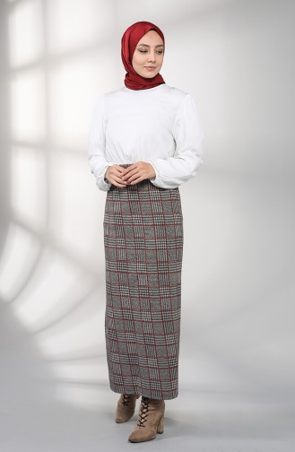 Ekose Desenli Kışlık Etek 0072-02 Siyah Bordo