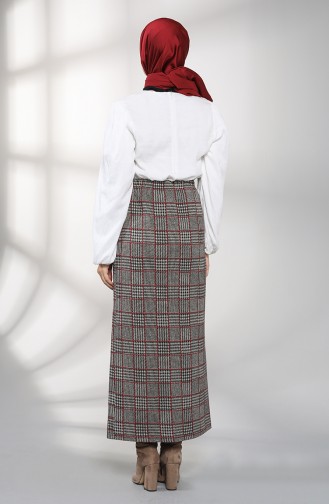 Ekose Desenli Kışlık Etek 0072-02 Siyah Bordo