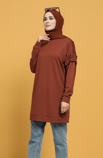 Kolu Fırfırlı Sweatshirt 8227-03 Kahverengi