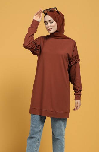 Kolu Fırfırlı Sweatshirt 8227-03 Kahverengi