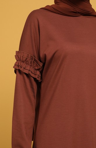 Kolu Fırfırlı Sweatshirt 8227-03 Kahverengi