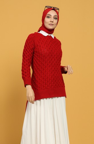 Triko Asimetrik Kazak 1191-07 Kırmızı