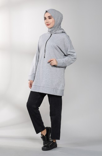 Fermuarlı Sweatshirt 20054-02 Gri