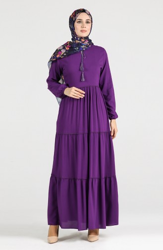 Elastic Sleeve Gathered Dress 4556-03 Purple 4556-03