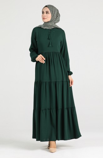 Elastic Sleeve Gathered Dress 4556-05 Emerald Green 4556-05