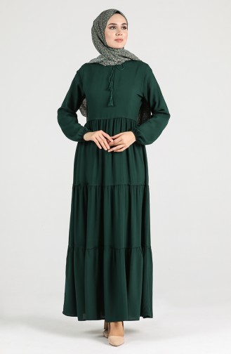 Elastic Sleeve Gathered Dress 4556-05 Emerald Green 4556-05