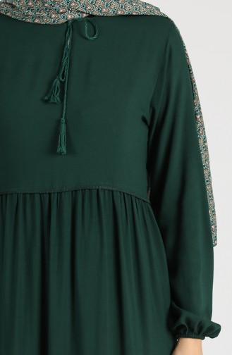 Elastic Sleeve Gathered Dress 4556-05 Emerald Green 4556-05