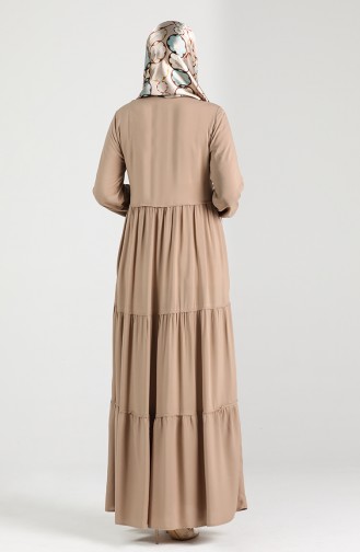 Elastic Sleeve Gathered Dress 4556-06 Beige 4556-06