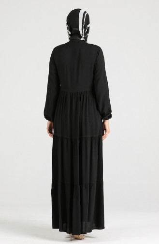 Elastic Sleeve Gathered Dress 4556-07 Black 4556-07