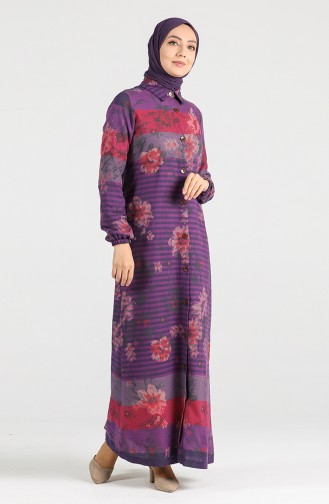 Floral-patterned Buttoned Dress 5164-07 Purple 5164-07