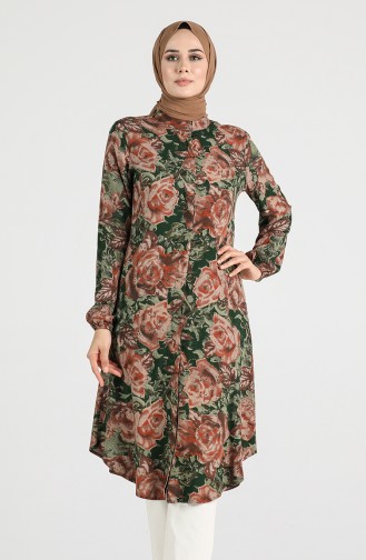 Floral Print Tunic 3171-01 Emerald Green 3171-01