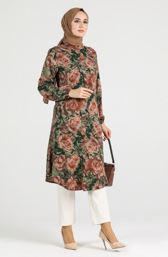 Floral Print Tunic 3171-01 Emerald Green 3171-01