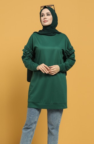 Sleeve Frilled Sweatshirt 8227-07 Emerald Green 8227-07