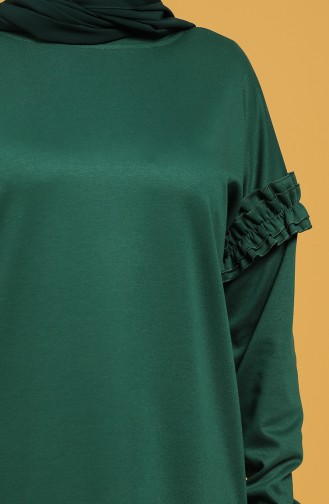 Kolu Fırfırlı Sweatshirt 8227-07 Zümrüt Yeşili