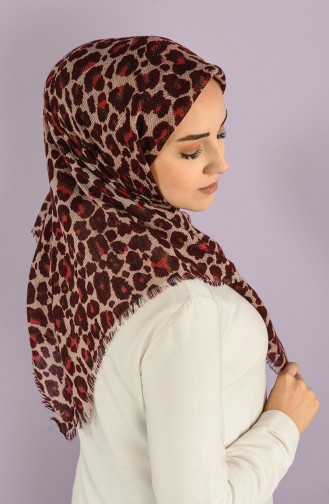 Küçük Leopar Desenli Flamlı Eşarp 2970-09 Bordo