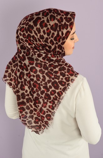 Küçük Leopar Desenli Flamlı Eşarp 2970-09 Bordo