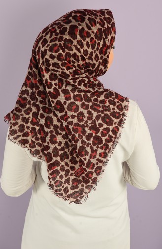 Küçük Leopar Desenli Flamlı Eşarp 2970-09 Bordo