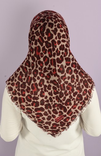 Küçük Leopar Desenli Flamlı Eşarp 2970-09 Bordo