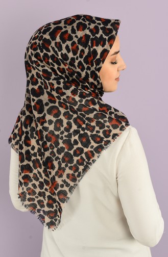 Küçük Leopar Desenli Flamlı Eşarp 2970-13 Kiremit