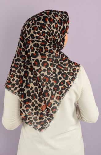 Küçük Leopar Desenli Flamlı Eşarp 2970-13 Kiremit