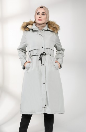 Hooded Fur Coat 0504-10 Light Gray 0504-10