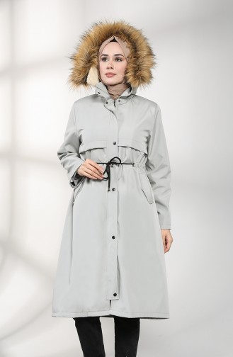 Hooded Fur Coat 0504-10 Light Gray 0504-10