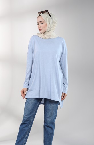 Asimetrik Kesim Sweatshirt 8137-09 Buz Mavisi