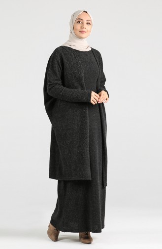 Triko Elbise Hırka İkili Takım 3800-03 Siyah