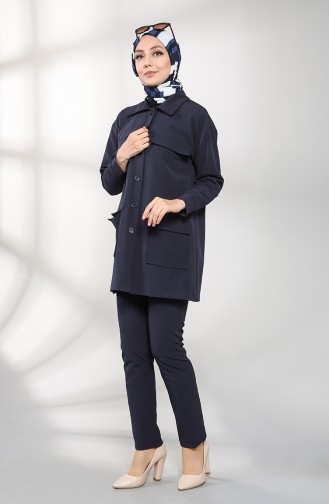 Buttoned Jacket Trousers Double Suit 6150-02 Navy Blue 6150-02