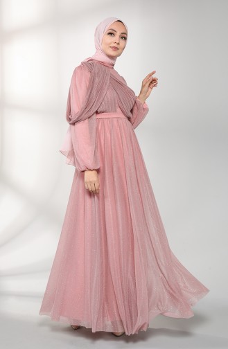 Beige-Rose Hijab-Abendkleider 1025-01