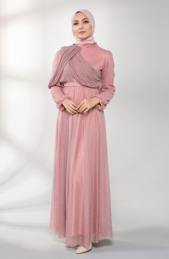 Beige-Rose Hijab-Abendkleider 1025-01