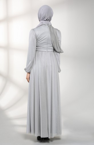 Gray Hijab Evening Dress 1025-03