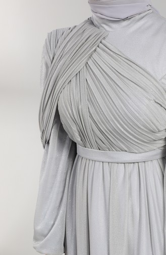 Gray Hijab Evening Dress 1025-03