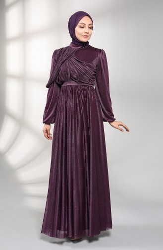Silvery Evening Dress 1025-06 Purple 1025-06