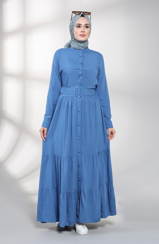 Buttoned Hijab Dress 4555-02 Indigo 4555-02