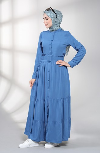 Buttoned Hijab Dress 4555-02 Indigo 4555-02